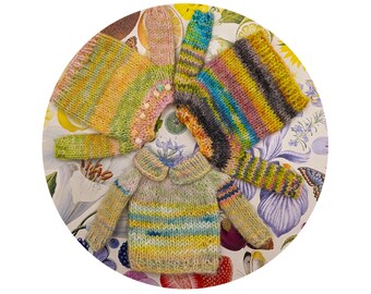 Blythe handknit sweaters,  OOAK Frankensweaters, multicolor rainbow jumper
