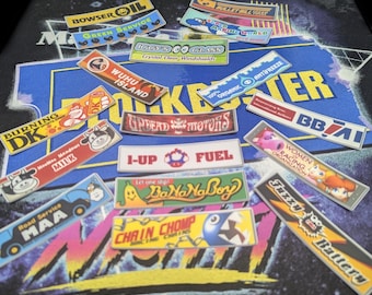 Full Set Mario Kart Sponsored Company Vinyl Banner Badge Stickers
