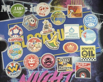 Volledige set vinylstickers | Mario Kart fictieve bedrijven badgeset met verzamelobjecten vol. 1