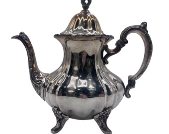 Vintage EPCA Lancaster Rose 400 Silverplate Teapot Ornate Footed Coffee Pot Rare