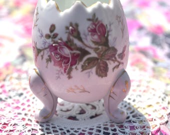 Vintage Napcoware Footed Cracked Egg Vase-Pink Moss Rose Design-Made In Japan-Model C3199M
