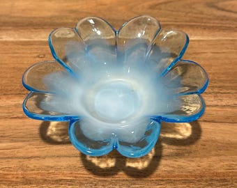 Anthropologie Flower Shaped Blue Glass Votive Candle Holder