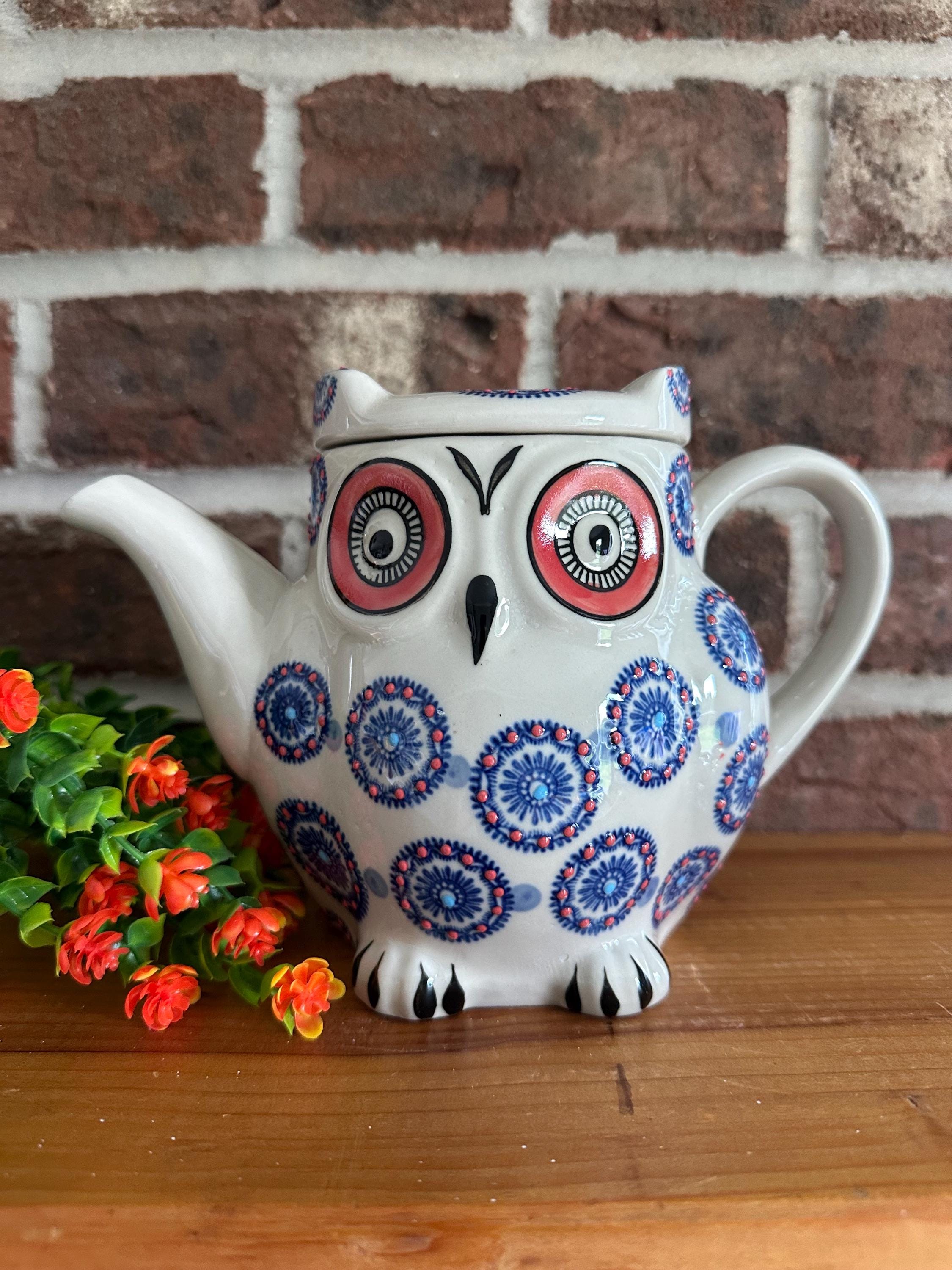 Vintage Royal Hand Painted Owl Teapot Stoneware Pottery