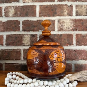 Wooden Hand Carved Round Storage Bowl With Lid
