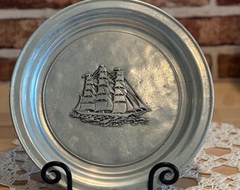 Vintage Wilton Armetale Clipper Ship Plate-11" RWP Columbia,Pa-Embossed Nautical Wall Decor