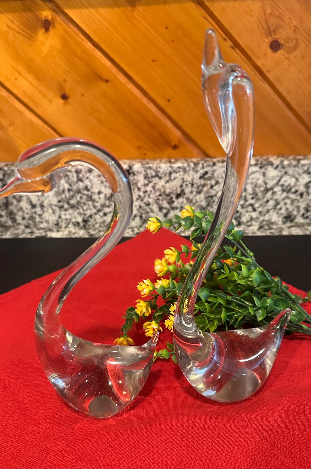 Art Glass Clear Long Neck Swan Figurines Pair - Etsy
