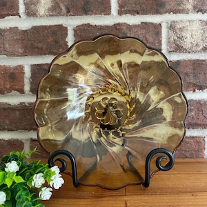 Vintage Hazel Atlas Swirl Pattern Amber Glass Bowl