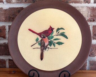 Cardinal Bird Vintage Fiberglass Plate Handmade Original By The Bacova Guild Virginia 1960's