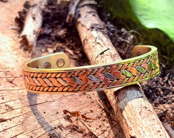 Handmade Red Copper Woven Cuff Bracelet | Western Cowboy Magnetic Therapy