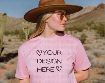Comfort Colors C1717 Blossom Shirt Mockup, Blossom Pink T-shirt Mock-up, Vintage Western Boho Aesthetic Tee Mockup, T-shirt Mockup for Pod