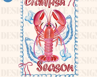 Watercolor Preppy Crawfish Boil Shirt, Crawfish Season PNG, Crawfish Coquette Shirt, Hand Draw PNG, Preppy Png