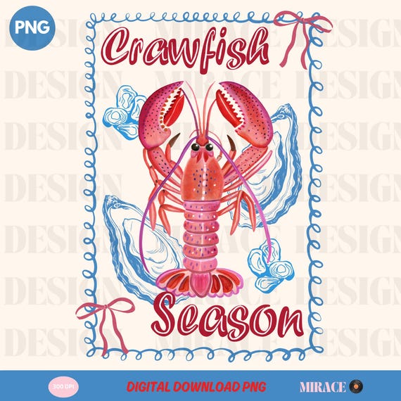 Watercolor Preppy Crawfish Boil Shirt, Crawfish Season PNG, Crawfish Coquette Shirt, Hand Draw PNG, Preppy Png