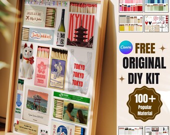 Editable Vintage Matchbook Poster Template with DIY KIT, Japan Travel, Personalized Matchbook Art, DIY Canva Template, Matchbook Template