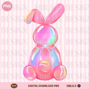 Preppy Balloon Bunny Sublimation Design png, Perły i kokardy png, Easter Bunny png, Coquette Aesthetic png, Girly Balloon Bunny png