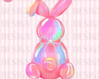 Preppy Balloon Bunny Sublimation Design png, Pearls and Bows png, Easter Bunny png, Coquette Aesthetic png, Girly Balloon Bunny png