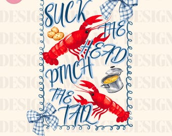 Watercolor Preppy Crawfish Boil Shirt, Crawfish Shirt, Crawfish Coquette Shirt, Suck The Head Pinch The Tail, Hand Draw PNG, Preppy Png
