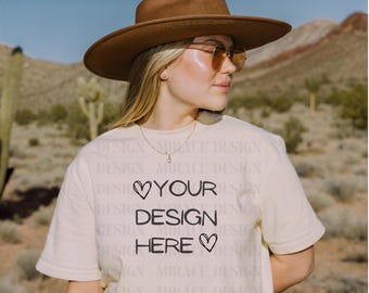 Gildan 5000 Sand Tshirt Mockup, Gildan 5000 Sand Tshirt Mockup, Vintage Western Boho Aesthetic Tee Mockup, T-shirt Mockup for Pod