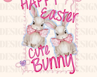 Watercolor Preppy Happy Easter PNG, Easter Bunny PNG, Pink Easter Png Girls Easter Png Preppy Rabbit Cute Easter ORIGINAL, Hand Drawn