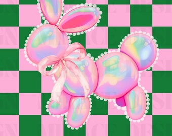 Watercolor Preppy Balloon Bunny PNG, Pearls and Bows png, Coquette Aesthetic Png, Girly Preppy Png, Easter Bunny Png