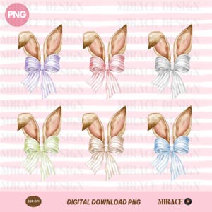 Watercolor Bunny PNG, Coquette Easter, Hand Drawn Bunny Ears, Watercolor Easter Bunny, Preppy, Clipart, Easter Sublimation, Happy Easter PNG