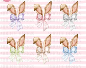 Watercolor Bunny PNG, Coquette Easter, Hand Drawn Bunny Ears, Watercolor Easter Bunny, Preppy, Clipart, Easter Sublimation, Happy Easter PNG