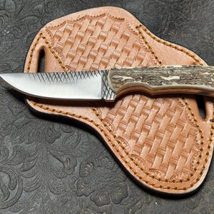 Handmade Cowboy Skinner Knife: Rasp Steel Blade, Stag Horn Handle