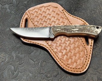 Handmade Cowboy Skinner Knife: Rasp Steel Blade, Stag Horn Handle