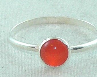 Handcrafted 6mm Carnelian Stacking Ring in Sterling Silver - Sundance Style Gemstone Jewelry