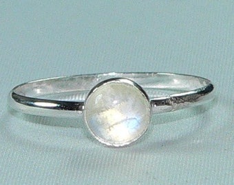 Handcrafted Sterling Silver Blue Flash Rainbow Moonstone Ring - Stackable Sundance Style Jewelry