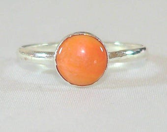 Carolina Sundance Style Ring, 6mm Orange Spiny Oyster Sterling Silver Band, Boho Chic Stacking Ring,  Handmade Jewelry