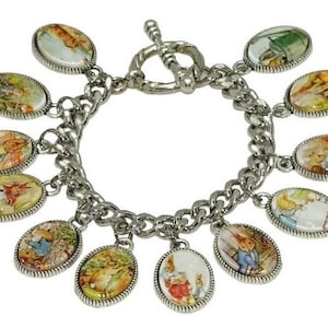 Vintage Beatrix Potter Peter Cottontail Charm Bracelet - Whimsical Altered Art Jewelry Gift for Book Lovers