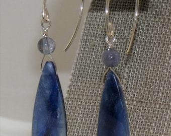 Elegant Blue Kyanite Teardrop Earrings in Sterling Silver Shimmering Long Kyanite Earrings