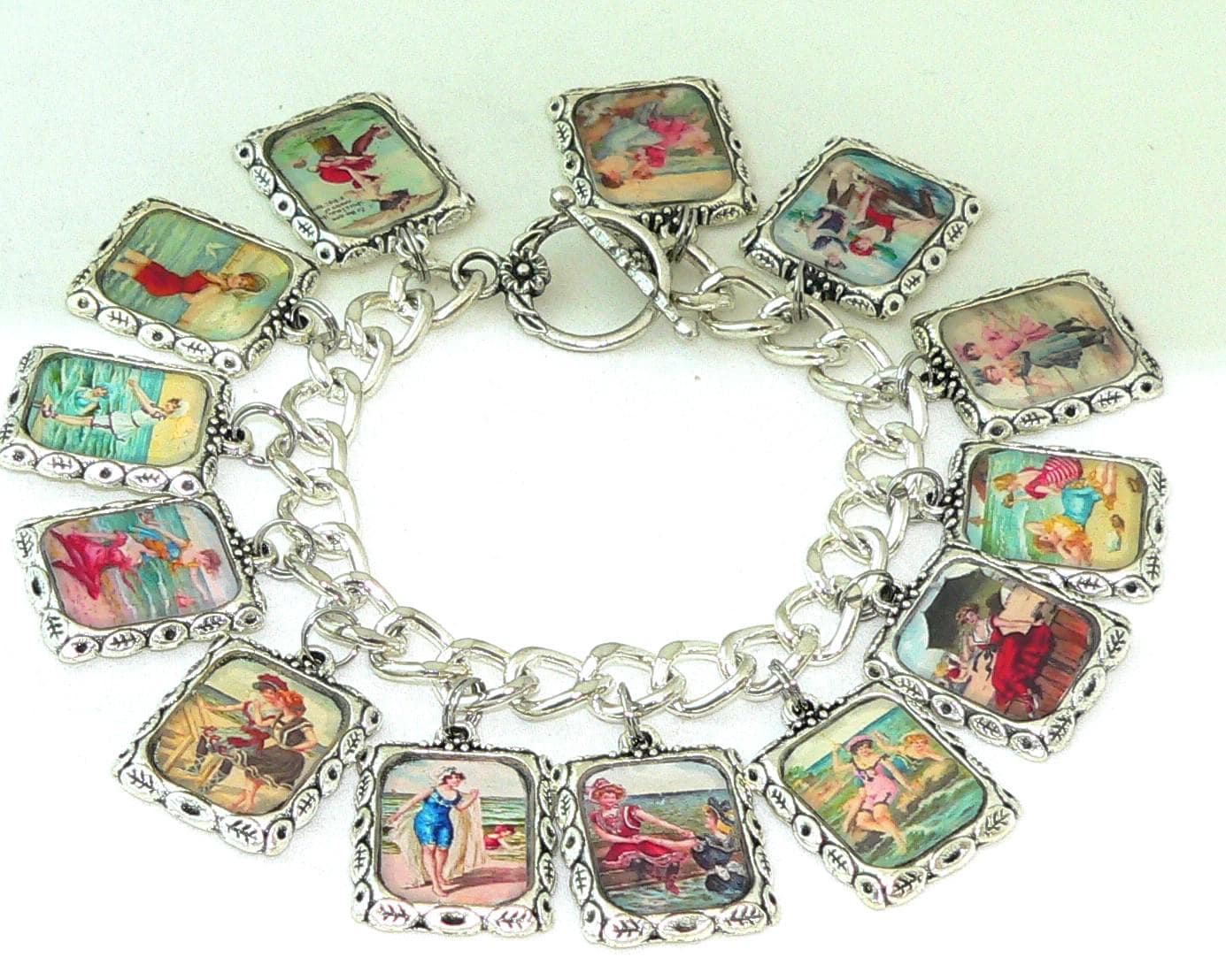 Vintage Coastal Charm Bracelet: Nautical Postcard Jewelry for Beach-Loving Women
