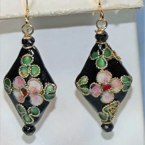 Gold Filled Black Cloisonne Earrings Black Spinel
