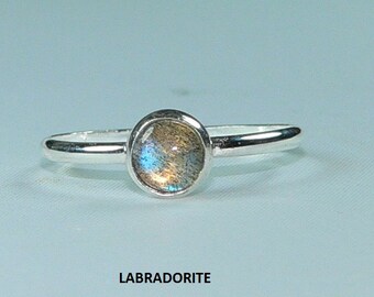 Handcrafted Blue Flash Labradorite Sterling Silver Stackable Ring - Spectrolite Gemstone Jewelry