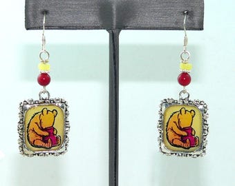 Classic Winnie the Pooh Earrings: Disney-Inspired Coral & Jasper Bead Jewelry for Collectors