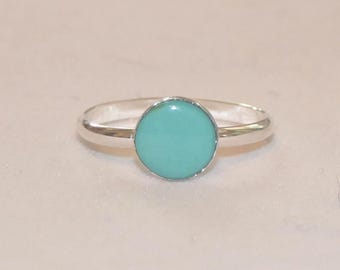Genuine Kingman Turquoise Unisex Sterling Silver Boho Stacking Ring - Custom Sizes 6-10