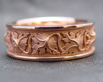 Gold ring "Grapes, leaves and vines". Wedding band. Finger size 10