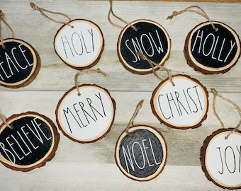 Rae Dunn inspired wood ornaments/decorations