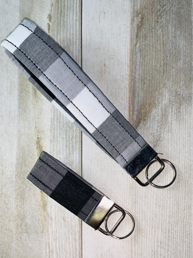 friend gift gift for family Car accessories Fabric Key Fob Black plaid Wristlet Keychain Key chainfob Modern Key holder