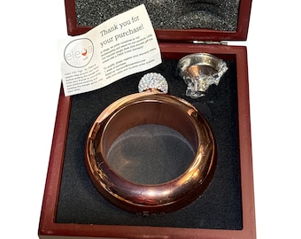 Elega Rose Gold-Tone Bracelet Flask with Rhinestone Cap in Gift Box- Stainless Steel Bangle Flask