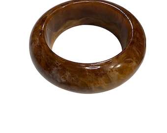Vintage chunky Marbled Bakelite / Early Plastic Bangle Bracelet - Brown Butterscotch Swirl