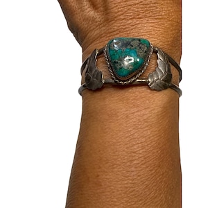 Vintage Navajo Silber Türkis Manschette Armband Traditionelles Blatt Motiv Handgelenk Größe 6,5