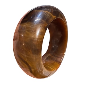 Vintage Chunky Marbled Brown Celluloid Bangle Bracelet- Wide 1930s Style Rood Beer Swirl