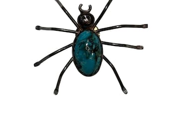Vintage Navajo Sterling Silver med Cabochon Turkos Spindelnål Brosch Handgjord Sydvästlig Insekt
