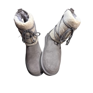 Koolaburra By UGG Womens Suede & Faux Shearling Winter Boots Size 9 Gray Mid-Calf