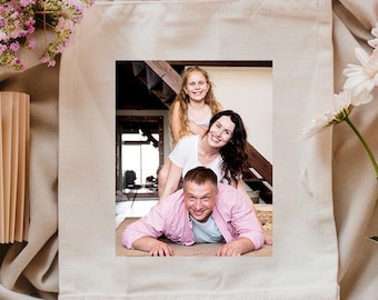 Custom Photo Cotton Tote Bag, Personalized Family Gift