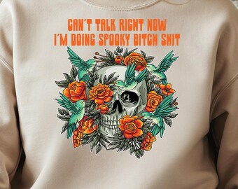 Can't Talk Right Now Sweatshirt, Floral Skull Shirt, Flower Butterfly Skull T-Shirt, Boho Fall Goblincore T Shirt, Nature Botanical Shirt