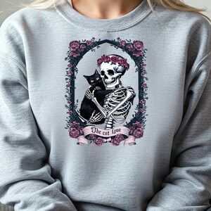 Skeleton Floral Cat Halloween Sweatshirt, Floral Skeleton Graphic Sweater, Halloween Skeleton Sweatshirt, Halloween Gifts, Fall Halloween