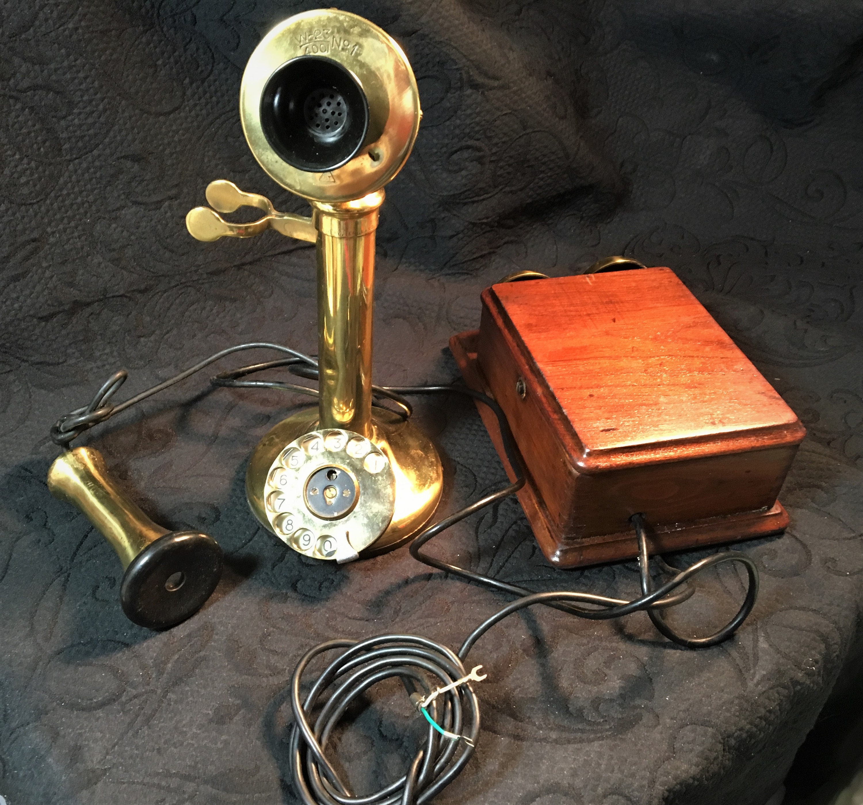 Antique Brass Candlestick Telephone With Wall Ringer Box Etsy UK